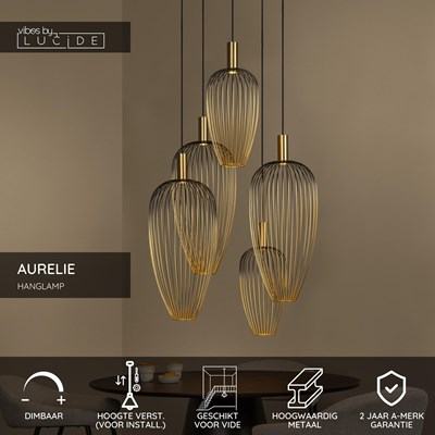 Lucide AURELIE - Hanglamp - 5xGU10 (MR11) - Geschikt voor vide en hoge plafonds - Goud | Vibes